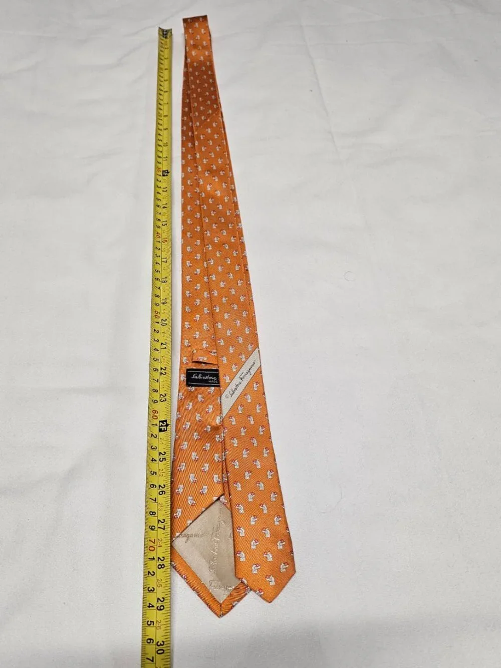 Salvatore Ferragamo Owl Print Men's Silk Tie Orange Background